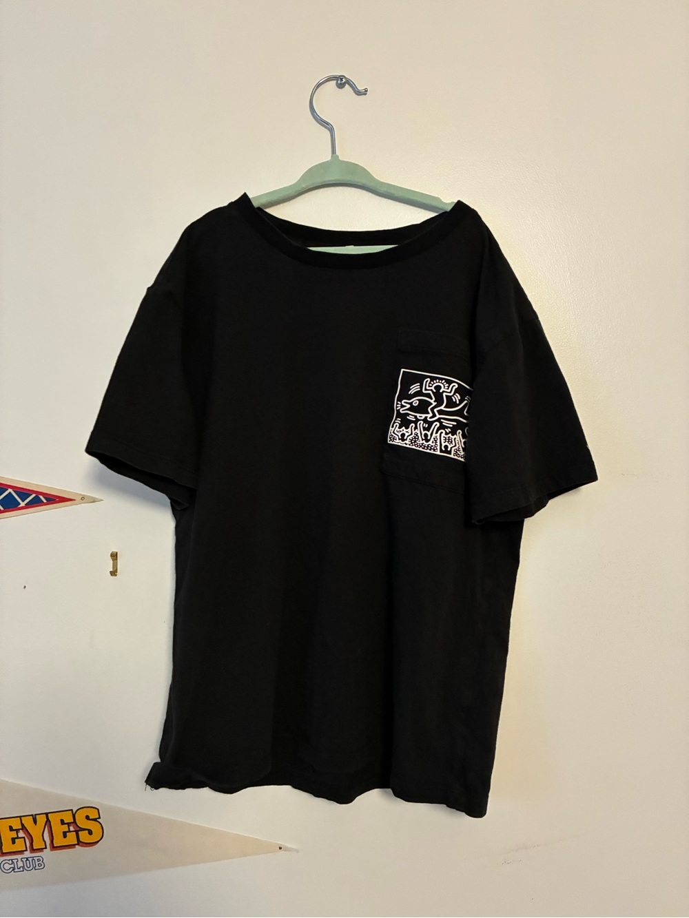 Kids Keith haring Black Short Sleeve Tee with Pocket Graphic